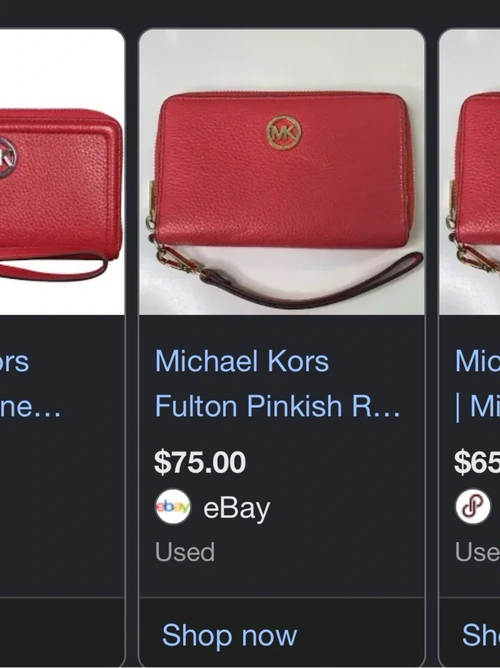 Michael Kors Fulton Pinkish Red Zip Around Leather Phone Case Wristlet Wallet